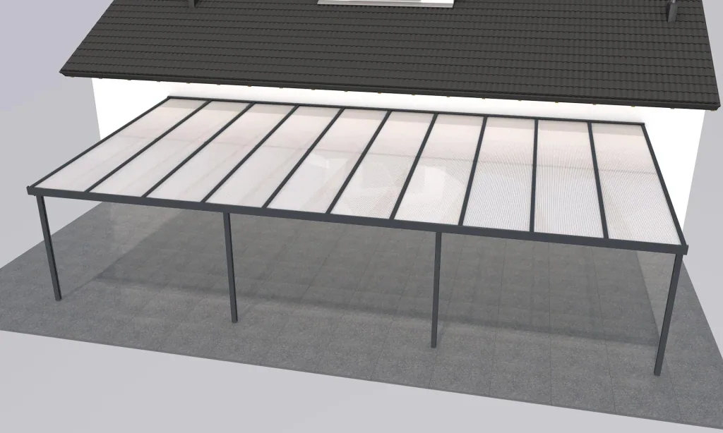 Terrassendach Premium, anthrazit, 10140 x 5060 mm - Polycarbonat Stegplatten 16 mm, weiß gestreift