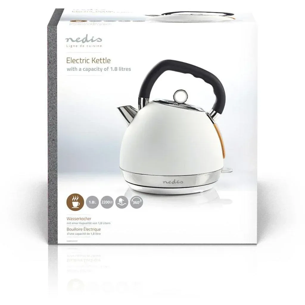 Nedis Wasserkocher - 2200W - 1.8L - Soft-Touch - Weiß - 360-Grad-Drehung - Kochtrockenschutz