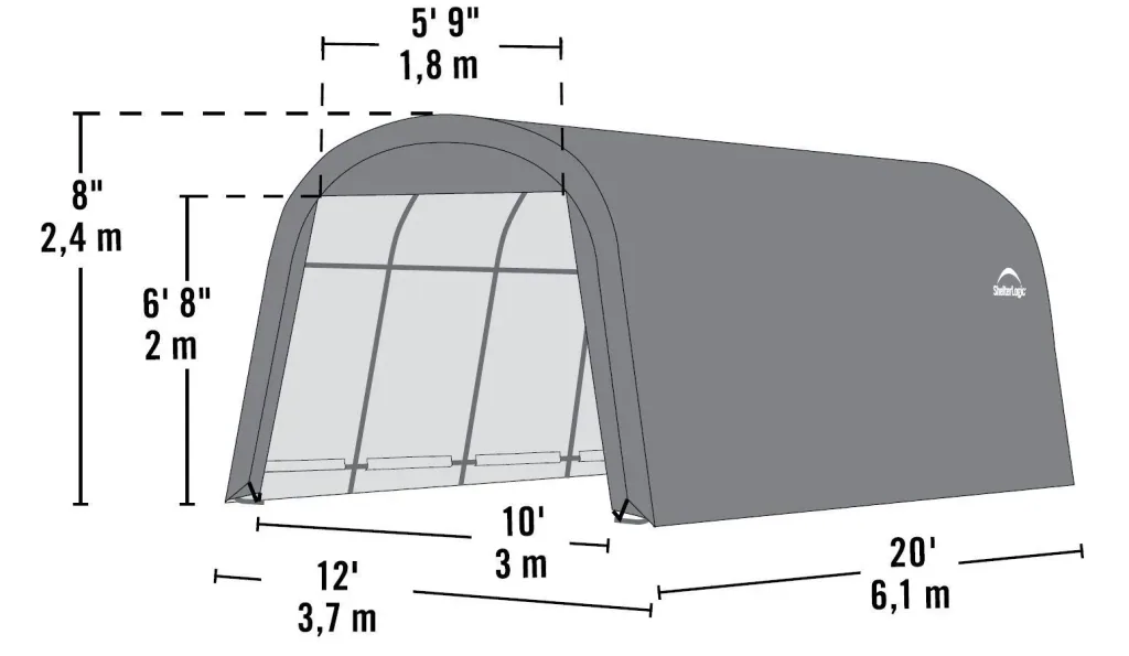 ShelterLogic Foliengarage 22,57 m², grau, 370×610 cm – Garage-in-a-Box, DuPont-Stahlrahmen, wetterfest