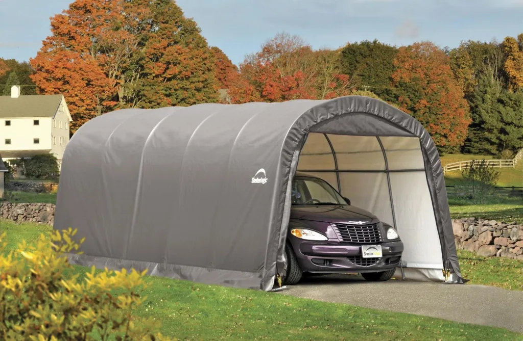 ShelterLogic Foliengarage 22,57 m², grau, 370×610 cm – Garage-in-a-Box, DuPont-Stahlrahmen, wetterfest