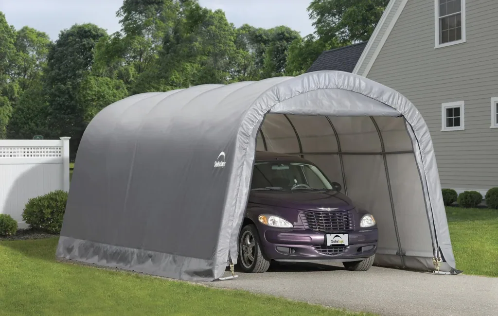 ShelterLogic Foliengarage 22,57 m², grau, 370×610 cm – Garage-in-a-Box, DuPont-Stahlrahmen, wetterfest