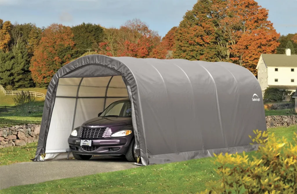 ShelterLogic Foliengarage 22,57 m², grau, 370×610 cm – Garage-in-a-Box, DuPont-Stahlrahmen, wetterfest