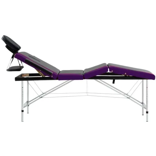 Klappbarer Massagetisch 4 Zonen Aluminium schwarz und lila