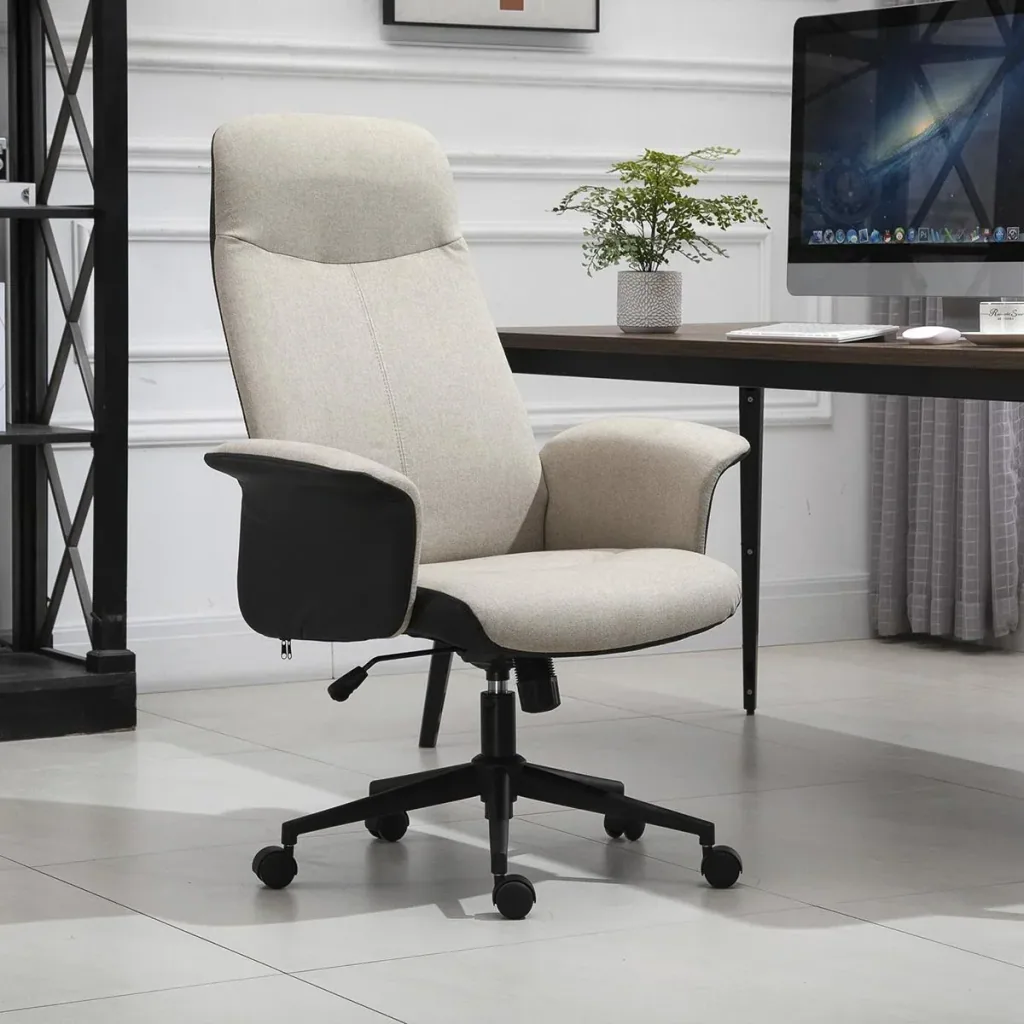 Bürostuhl Ergonomischer Drehstuhl mit Wippenfunktion Armlehne höhenverstellbar Kunstleder Beige 72 x 63 x 111-119 cm