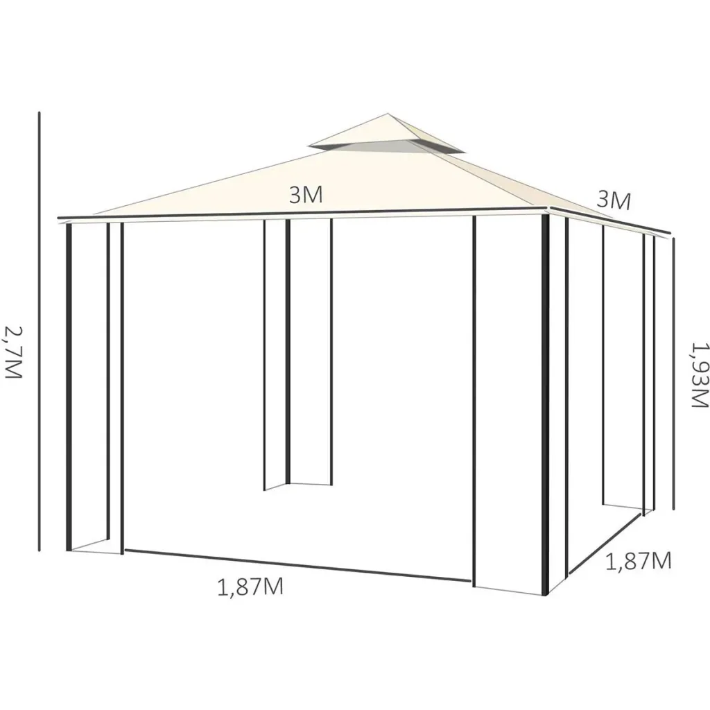 Gartenpavillon mit Doppeldach und Eckbrettern, cremeweiß, 3 x 3 m
