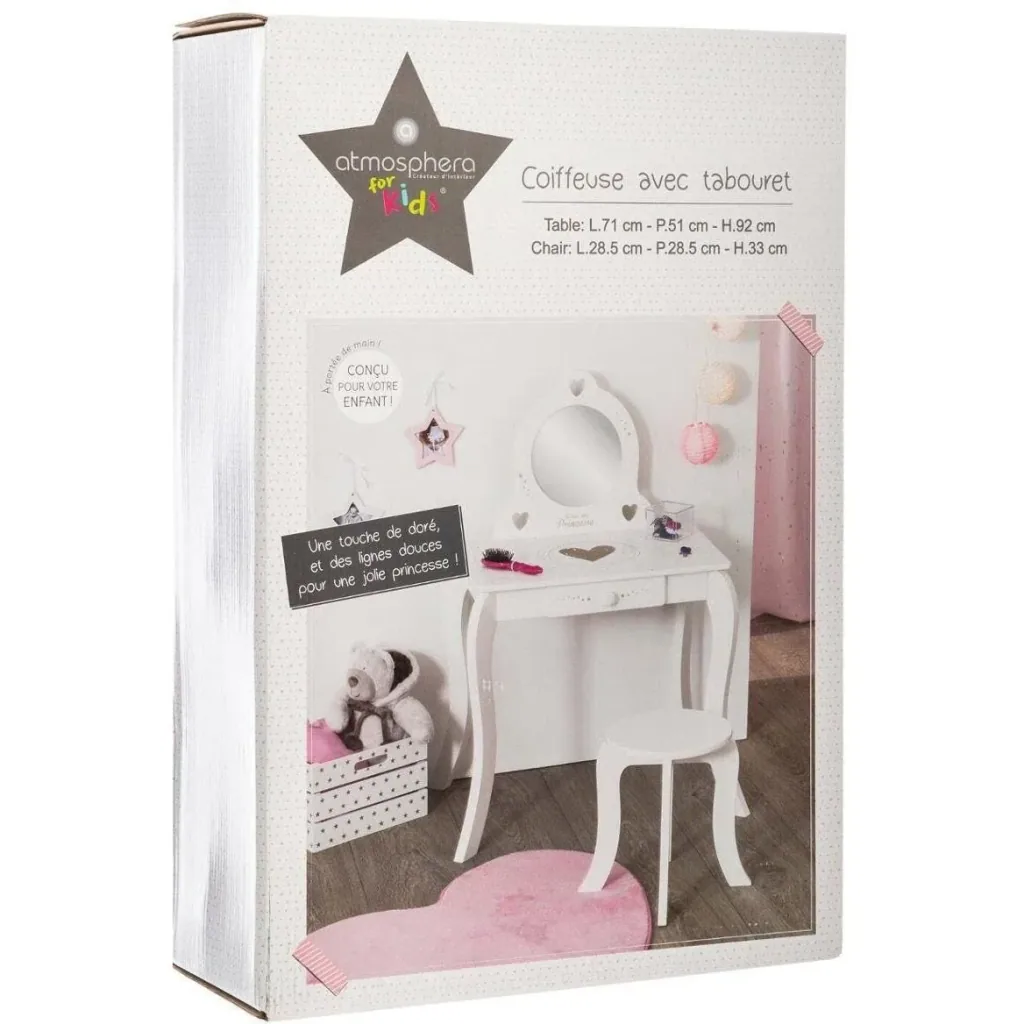 Schminktisch mit Hocker für Kinder - 71,5 x 50,5 x 91 cm - Weiß