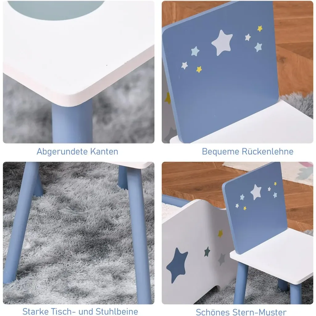 3-teilige Kindersitzgruppe mit Sternen-Design blau, weiß