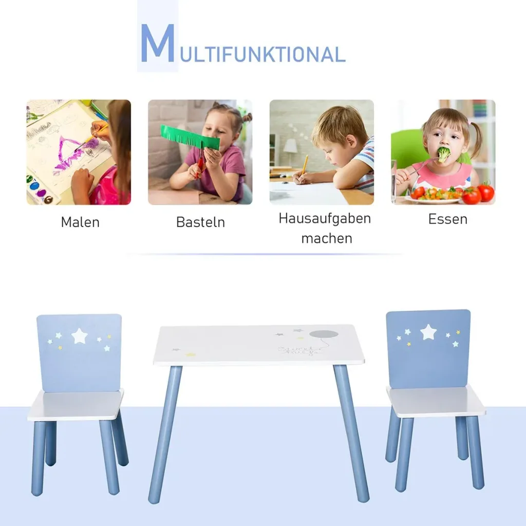 3-teilige Kindersitzgruppe mit Sternen-Design blau, weiß
