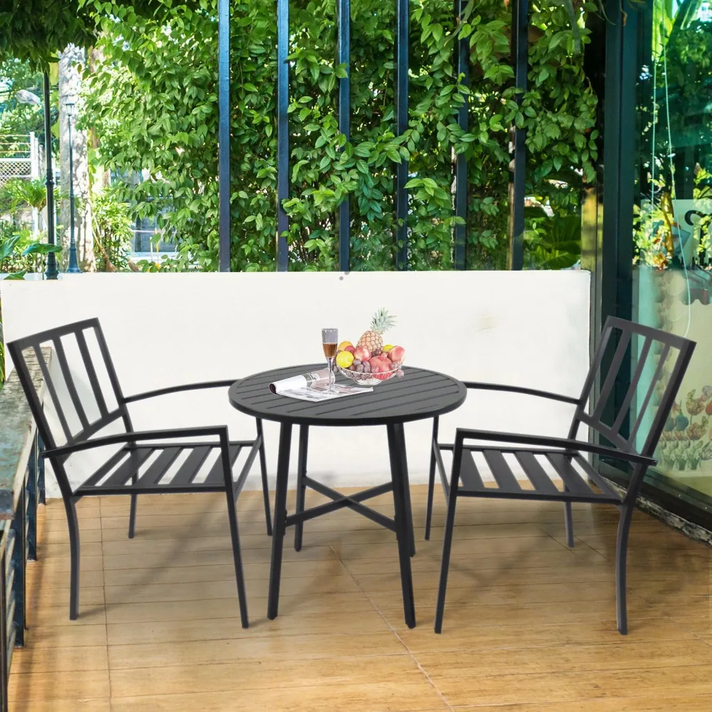 3-teilige Essgruppe Sitzgruppe Esstisch-Set rund Tisch Metall Schwarz mit 1 Tisch + 2 Stühlen
