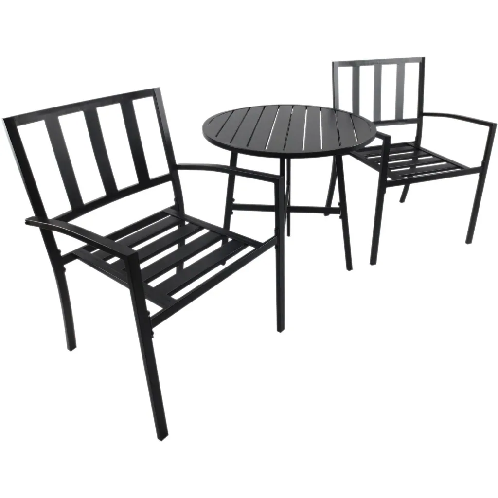 3-teilige Essgruppe Sitzgruppe Esstisch-Set rund Tisch Metall Schwarz mit 1 Tisch + 2 Stühlen