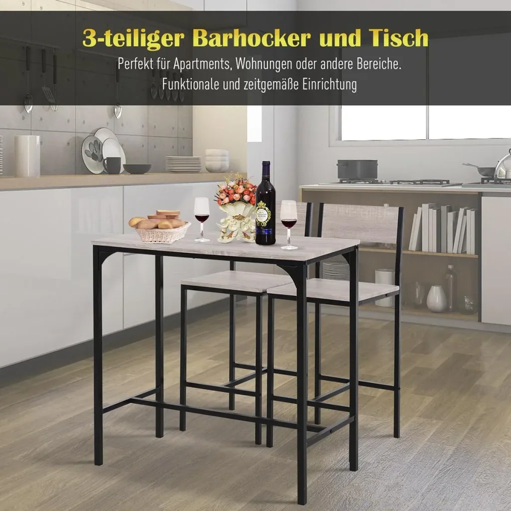 Bartisch mit 2 Stühlen natur/schwarz