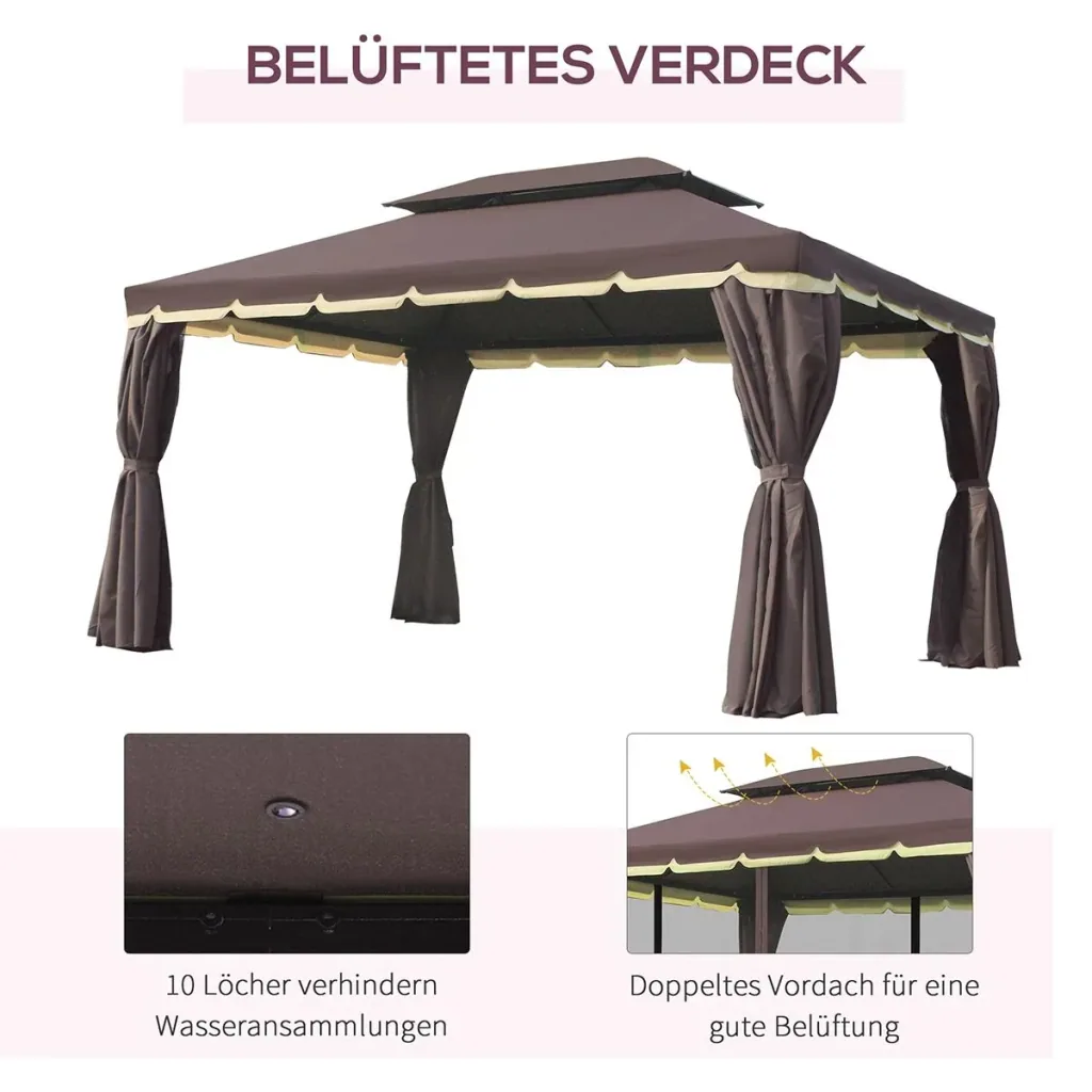 Gartenpavillon Pavillon Gartenzelt Festzelt Partyzelt mit 4 x Seitenwand wetterfest Aluminium Polyester Kaffee+Schwarz 3