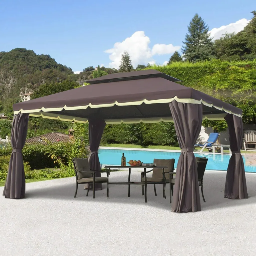 Gartenpavillon Pavillon Gartenzelt Festzelt Partyzelt mit 4 x Seitenwand wetterfest Aluminium Polyester Kaffee+Schwarz 3