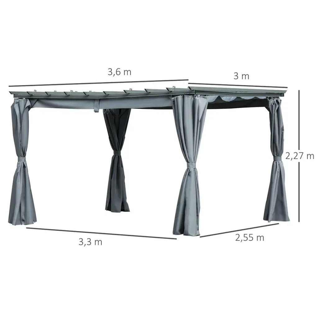 Pergola-Pavillion mit einstellbarem Stoffdach witterungsbeständig wasserabweisend Sonnenschutz Polyester Stahl Grau 3,6