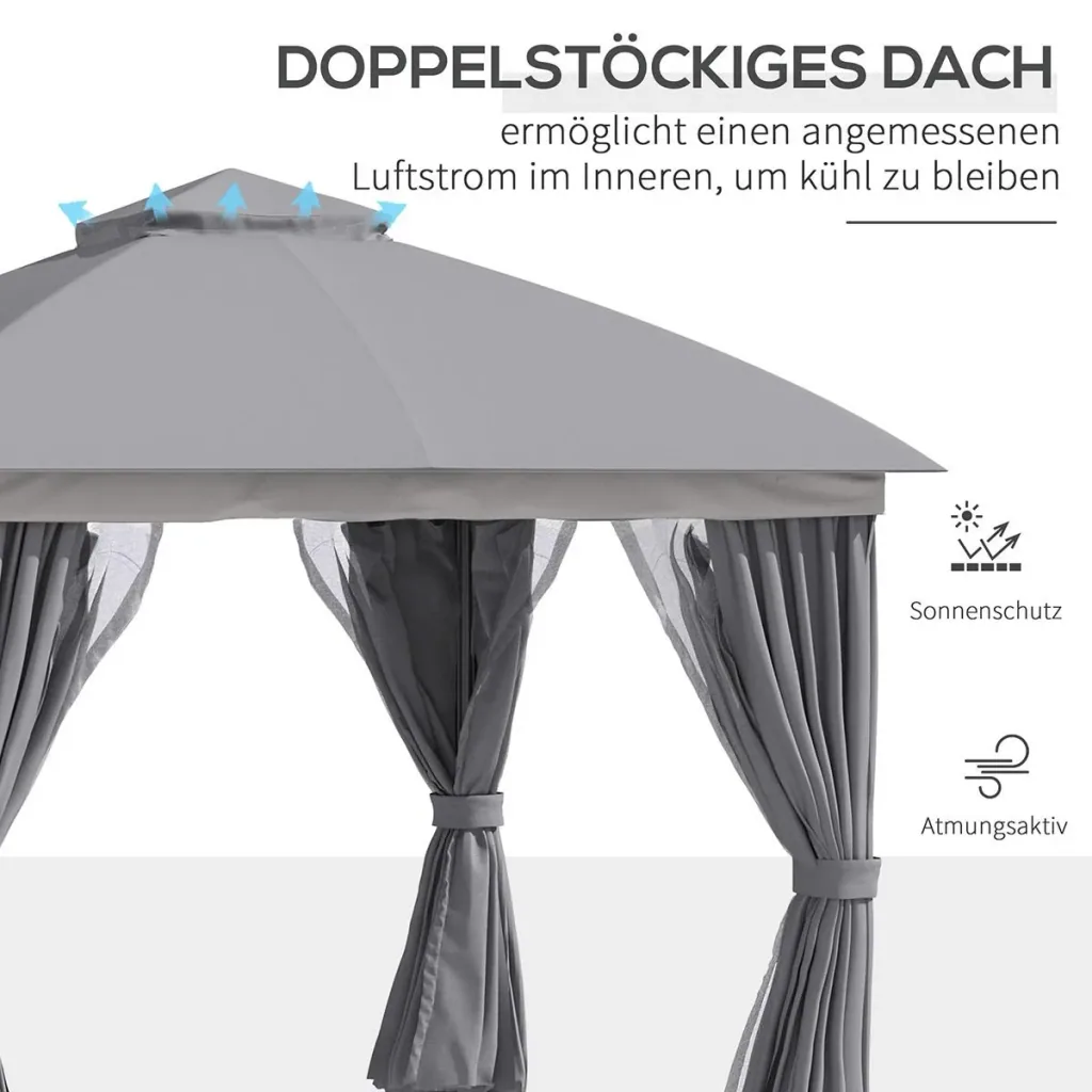 Pergola-Pavillion mit einstellbarem Stoffdach witterungsbeständig wasserabweisend Sonnenschutz Polyester Stahl Grau 3,6