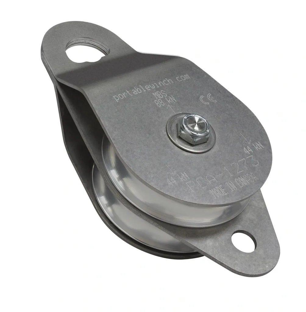 Doppelumlenkrolle aus Edelstahl mit schwenkbarer Seitenabdeckung für 6 mm - 13 mm Seile