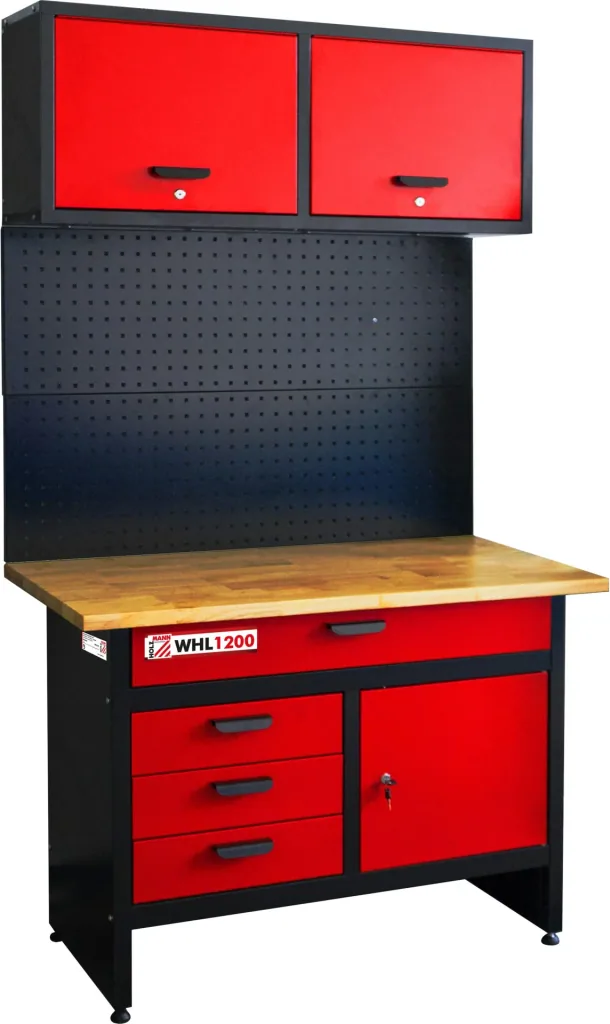 Werkbank mit Hängeschrank und Lochwand