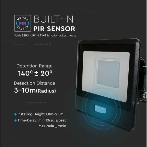 VT-138S LED-Flutlicht mit Sensor - 30 W - 2340 Lm - 4000K - Schwarz