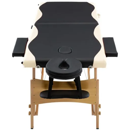 Klappbarer Massagetisch 2 Zonen Holz schwarz und beige
