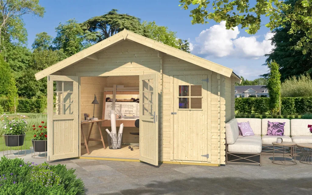 Gartenhaus 253 Gr.2, 420 x 310 x 270 cm Wandstärke 28 mm, Doppeltür, mit 2. Raum Einzeltür