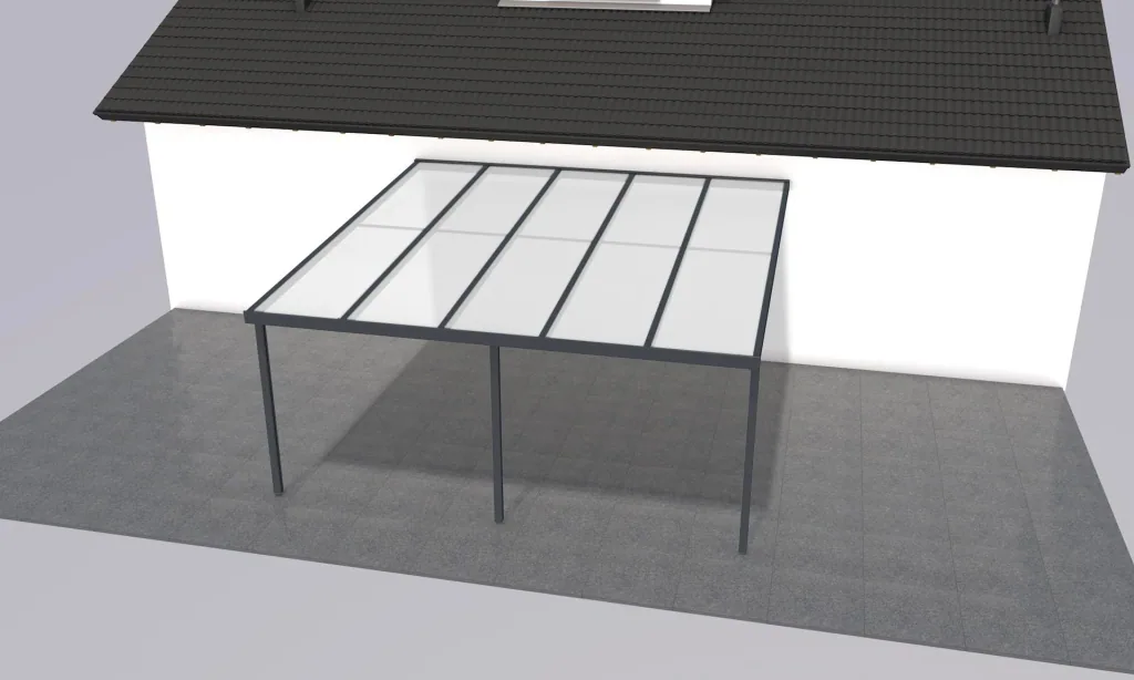 Terrassendach Premium, anthrazit, 5100 x 5060 mm - Polycarbonat Stegplatten 16 mm, opal