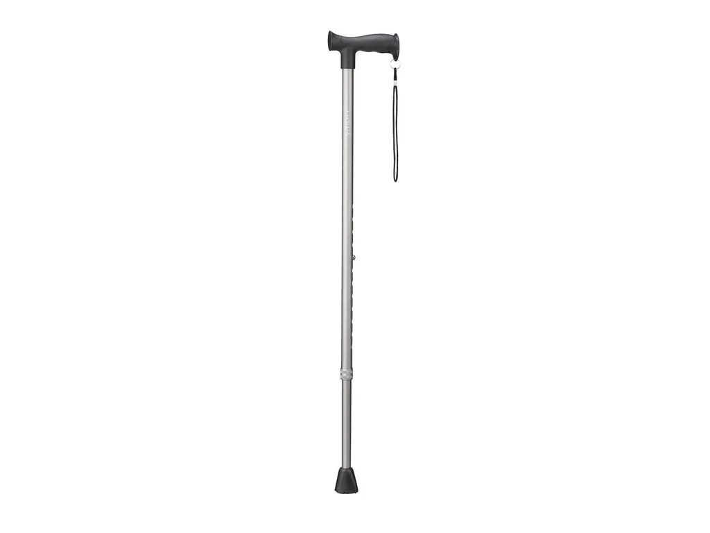 Gehstock für Senioren, leichter Aluminium, ergonomischer Griff, verstellbar 77–104.5 cm, rutschfeste Spitze, Handschlaufe, grau