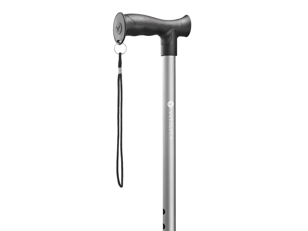 Gehstock für Senioren, leichter Aluminium, ergonomischer Griff, verstellbar 77–104.5 cm, rutschfeste Spitze, Handschlaufe, grau