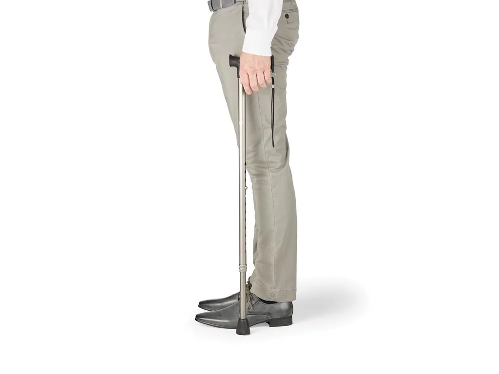 Gehstock für Senioren, leichter Aluminium, ergonomischer Griff, verstellbar 77–104.5 cm, rutschfeste Spitze, Handschlaufe, grau