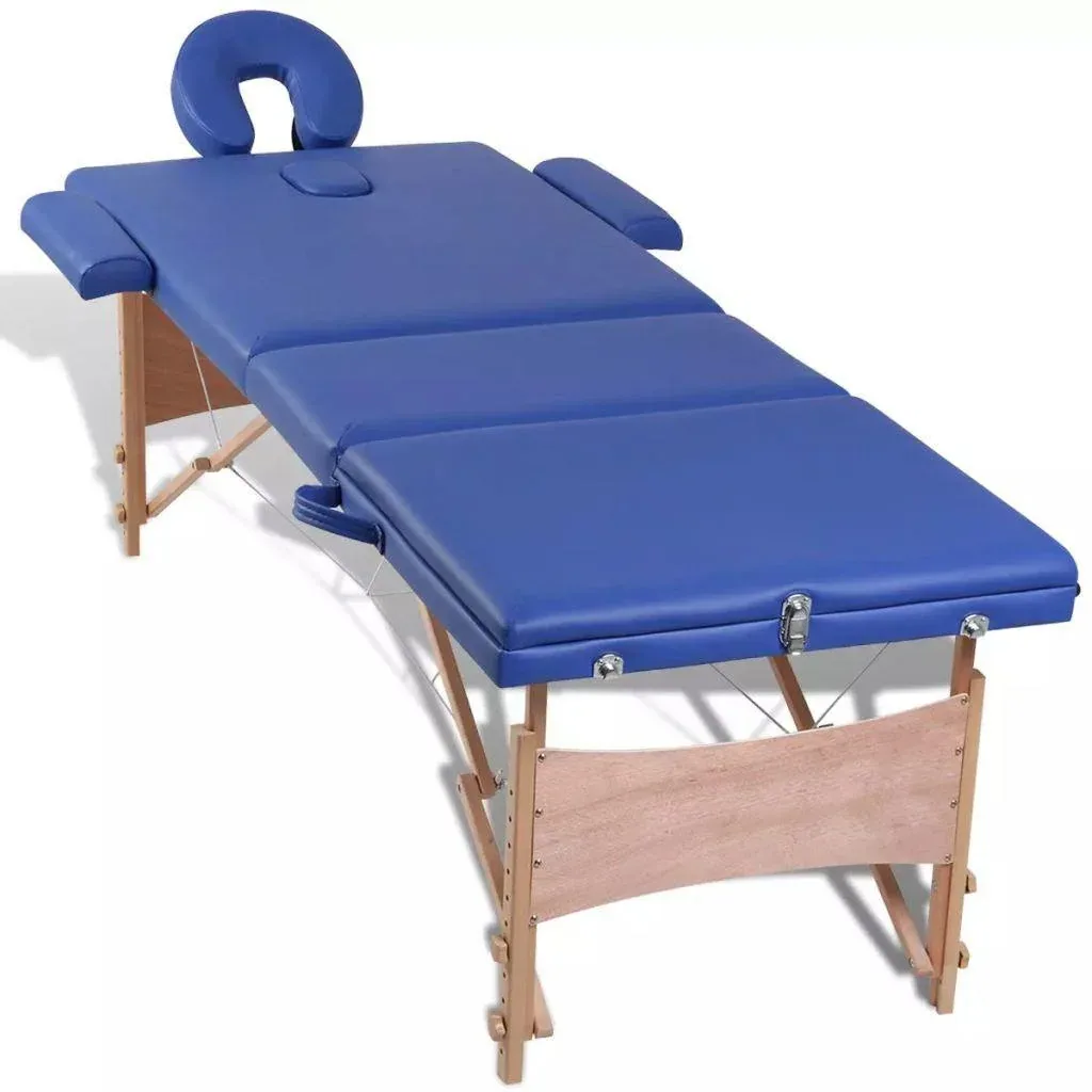 Klappbare Massageliege 3 Zonen mit Holzrahmen (blau)