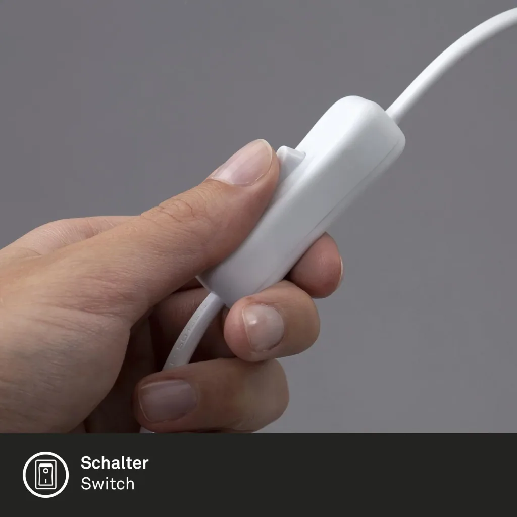 PULU Tischleuchte, Metallsockel weiß, Opal Glas, Kabelschalter, E14 Fassung