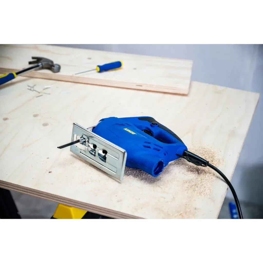 Stichsäge - 230V - 400W - mit Staubabsaugung - Schutzhülle Blatt - Holz bis zu 65 mm - Metall bis zu 6 mm- Blau