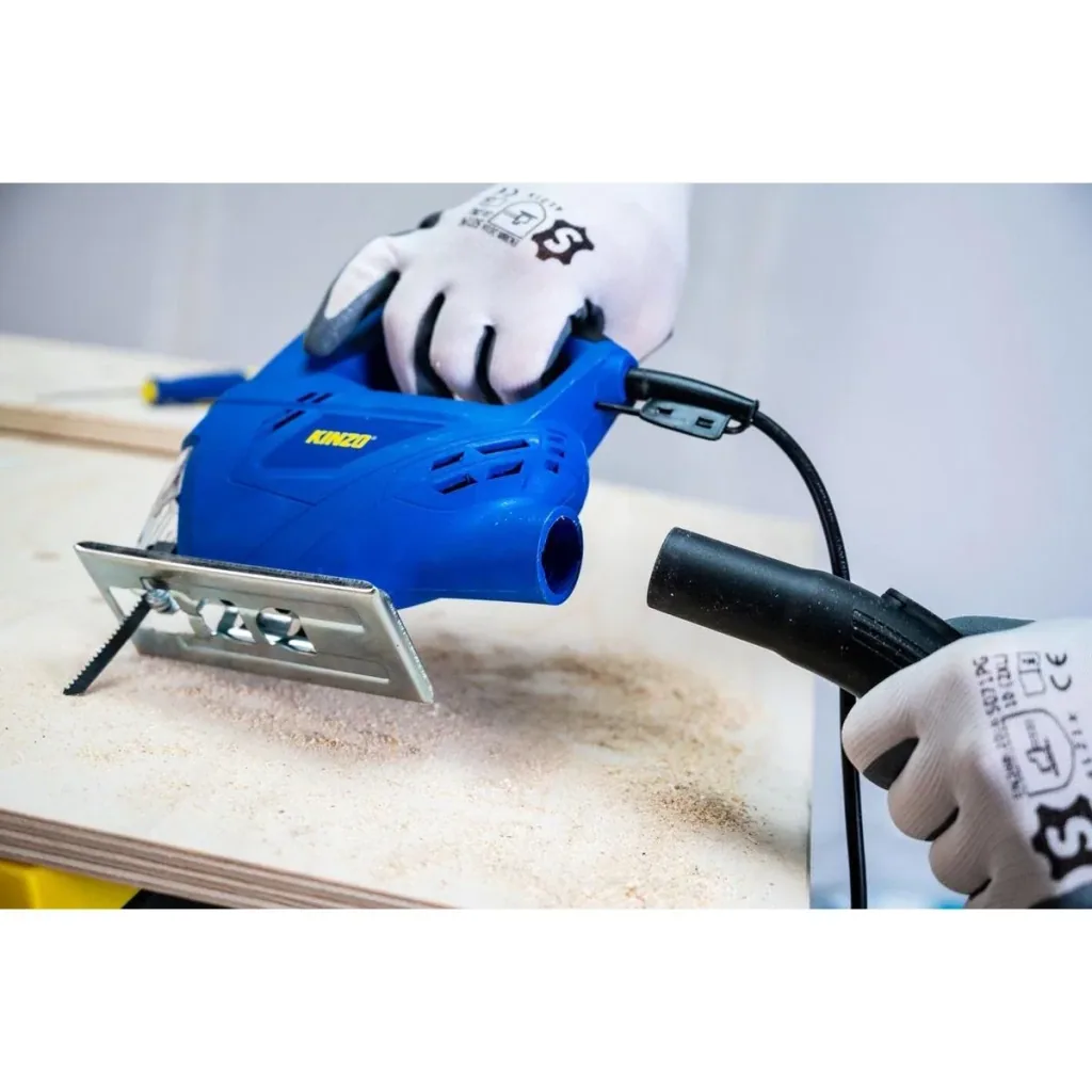 Stichsäge - 230V - 400W - mit Staubabsaugung - Schutzhülle Blatt - Holz bis zu 65 mm - Metall bis zu 6 mm- Blau