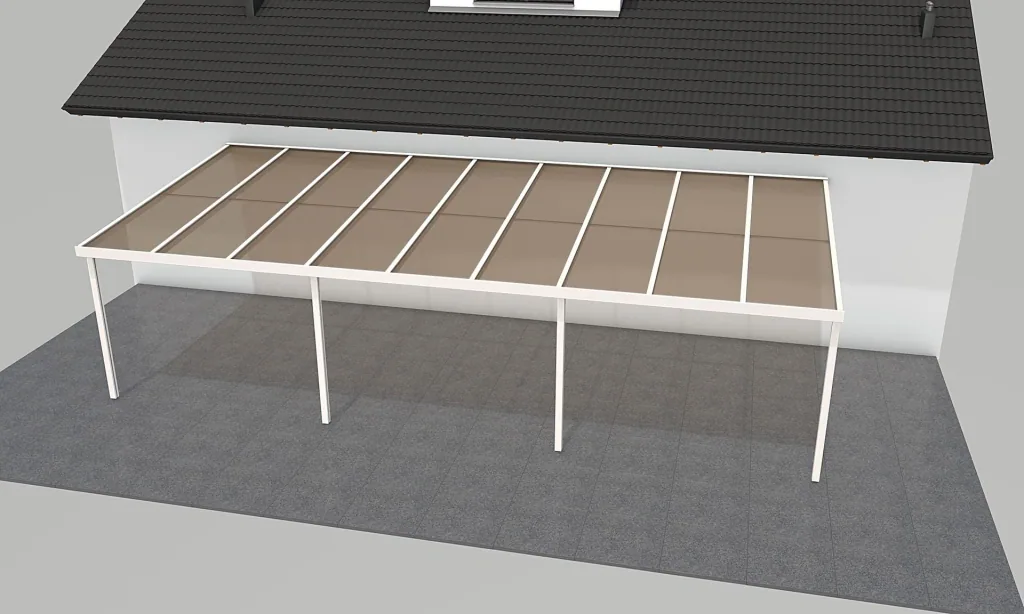 Terrassendach Premium, weiß, 9135 x 4060 mm - Polycarbonat Stegplatten 16 mm, bronze