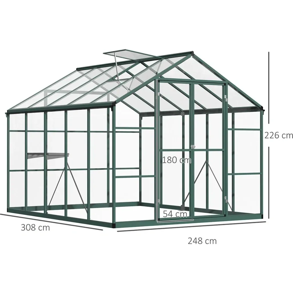 Begehbares Gewächshaus - Aluminium - Transparent - 308 x 248 x 226 cm