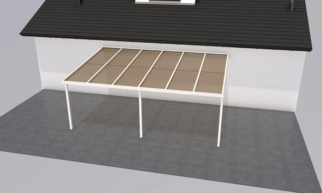 Terrassendach Premium, weiß, 6110 x 4060 mm - Acryl Stegplatten 16mm, bronze