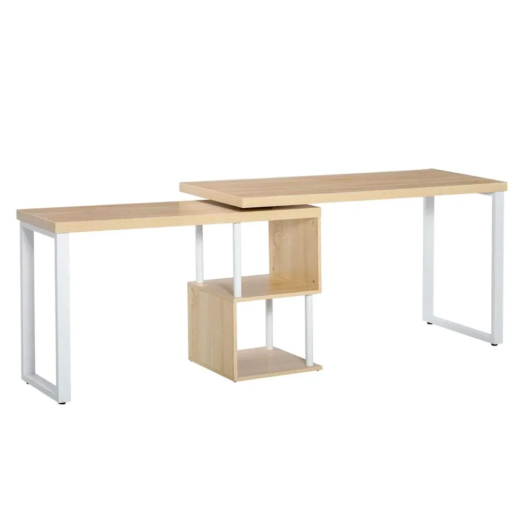 Eckschreibtisch Winkelschreibtisch PC-Tisch Computertisch Bürotisch L-Formen 360° drehbar MDF Eisen Weiß+Eiche 220 x 55