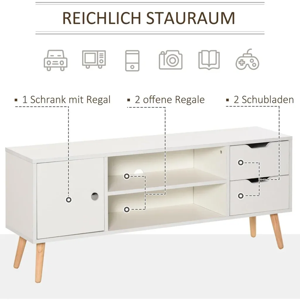 TV Lowboard mit Schubladen weiß