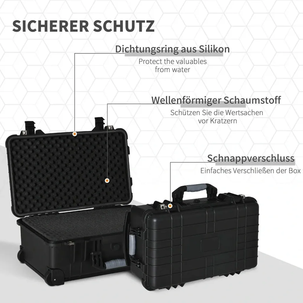 Werkzeugkoffer mit Rollen Leer Werkzeugkiste 2 Griffe Schaumstoff Werkzeugtrolley wasserdichter Rollkoffer mit ausziehba