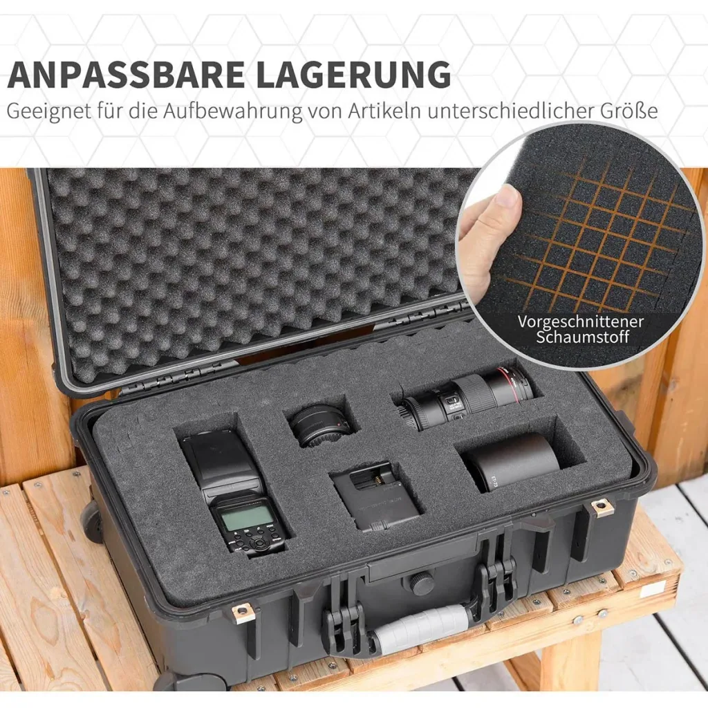 Werkzeugkoffer mit Rollen Leer Werkzeugkiste 2 Griffe Schaumstoff Werkzeugtrolley wasserdichter Rollkoffer mit ausziehba