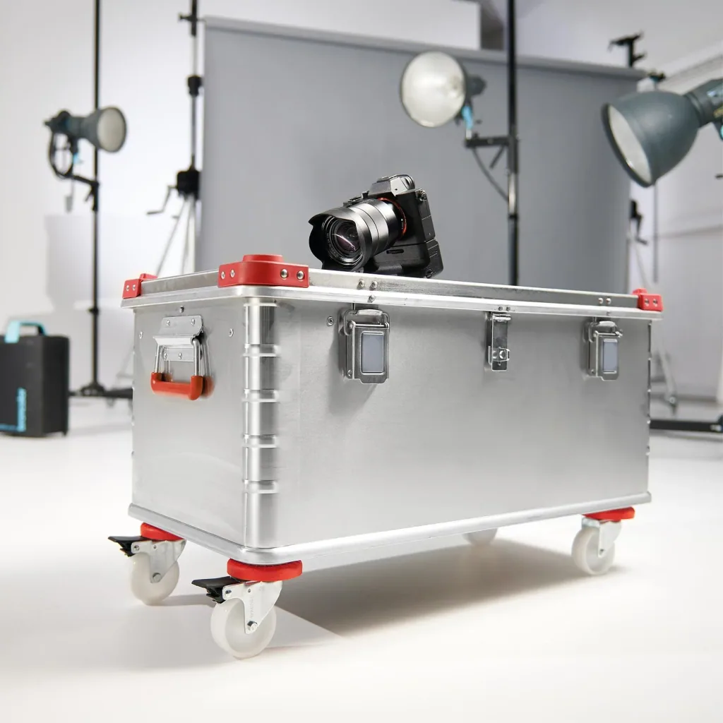 Transporthilfe MM 1365, 71 x 31 x 12,5 cm, harte Rollen Ø 75 mm, Gleitlager, 2 Bremsen, Platte FSC®, Tragkraft 200 kg