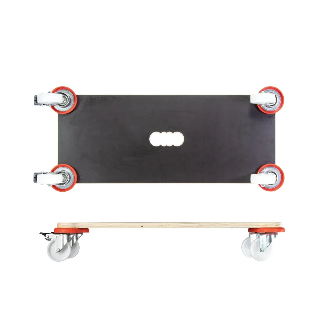 Transporthilfe MM 1365, 71 x 31 x 12,5 cm, harte Rollen Ø 75 mm, Gleitlager, 2 Bremsen, Platte FSC®, Tragkraft 200 kg