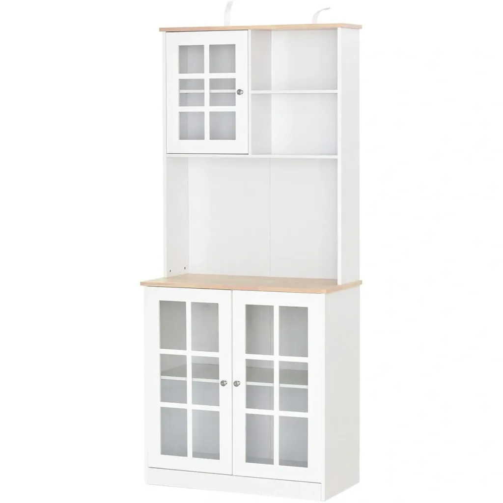 Hoher Schrank mit Glastüren, weiß