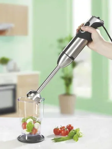 Turbo Stabmixer-Set Edelstahl, 1000 Watt, mit Rührbecher, Deckel & Rührbesen