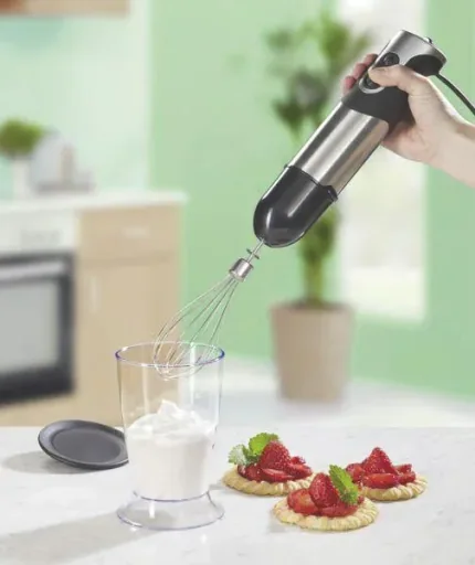 Turbo Stabmixer-Set Edelstahl, 1000 Watt, mit Rührbecher, Deckel & Rührbesen