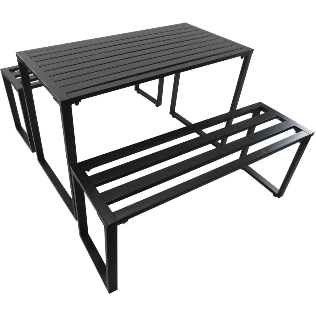Bierzeltgarnitur Festgarnitur 3 tlg, Sitzgruppe 1 x Tisch 2 x Sitzbank Metall Schwarz 110 x 55 x 70 cm