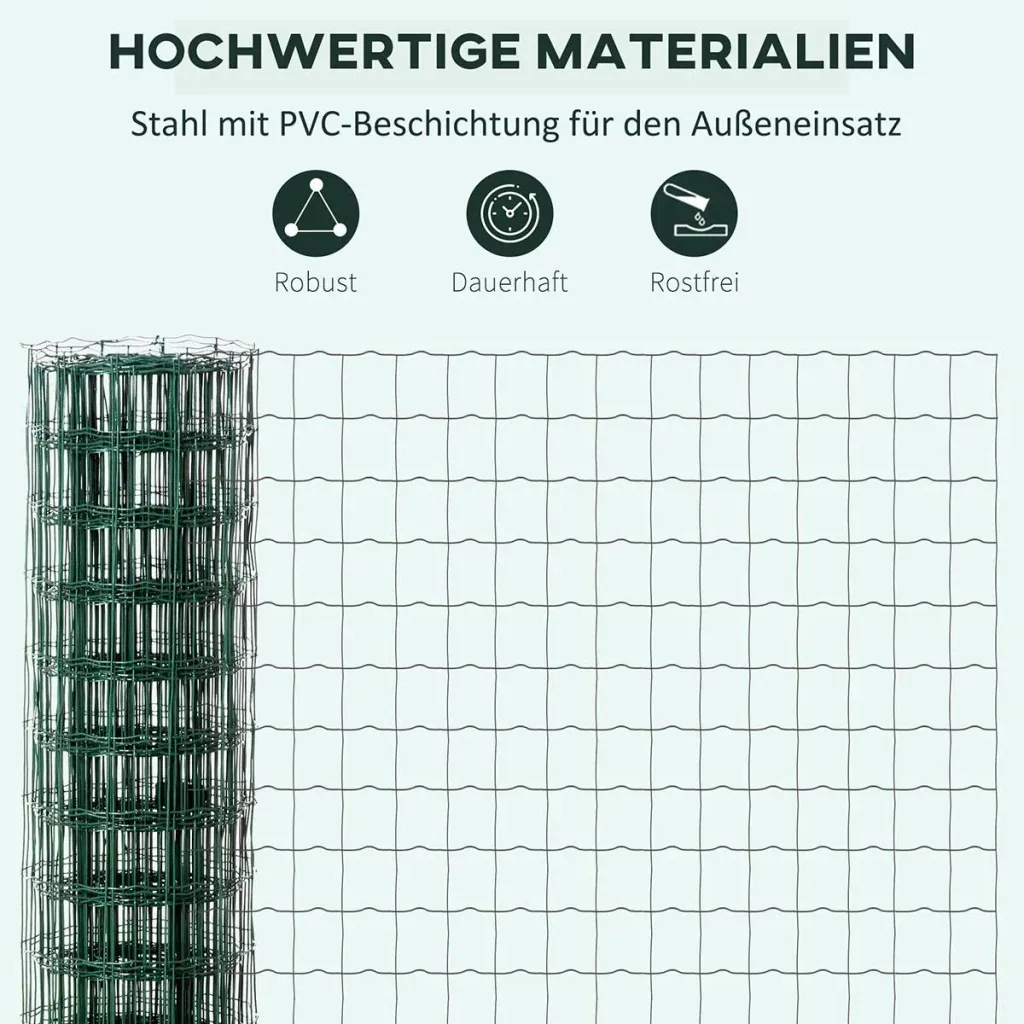 Gartenzaun 10 x 1,5 m Volierendraht Maschendraht Drahtzaun Drahtgitter Gartenzaun Rolle Masche stark Stahl Grün