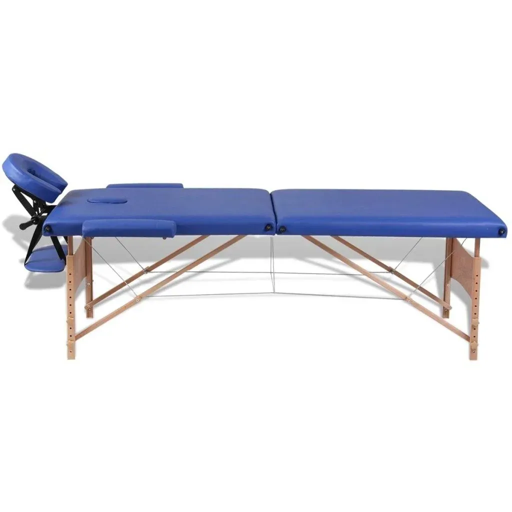 Klappbare Massageliege 2 Zonen mit Holzrahmen (blau)