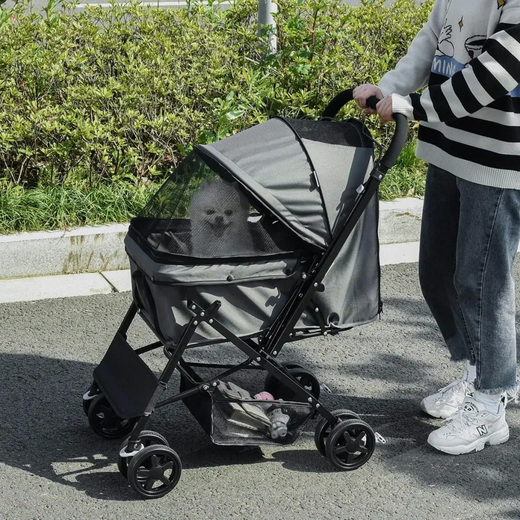 Hundebuggy Hundewagen Buggy für kleine Hunde und Katzen Haustierwagen Pet Stroller Katzenbuggy Oxford Dunkelgrau 76,5 x