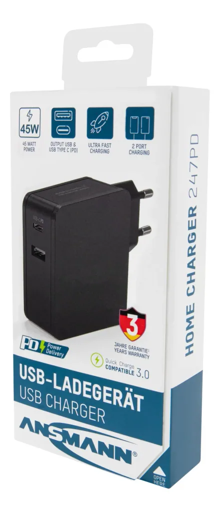 USB Ladegerät USB-A und USB-C mit 45 Watt