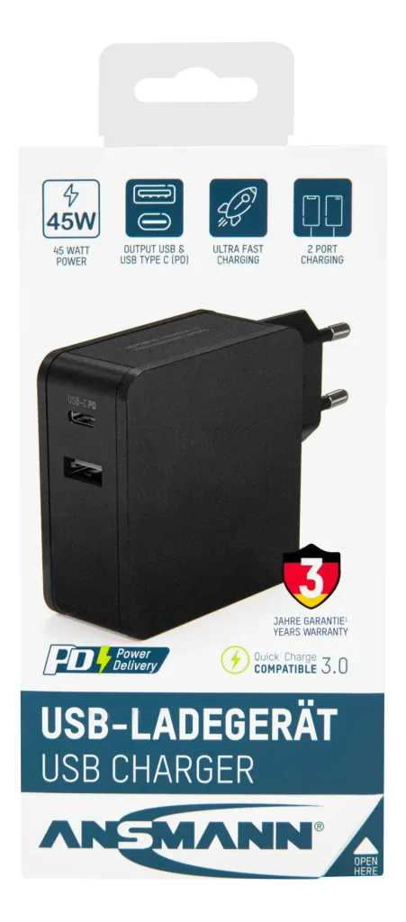 USB Ladegerät USB-A und USB-C mit 45 Watt